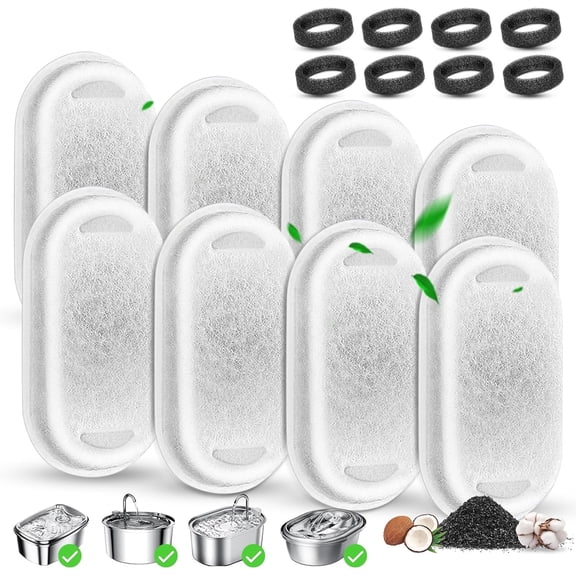 Cat Water Fountain Filters,8 Pack Cat Fountain Filters,Cat Fountain Replacement Filters for 67oz/2L&108oz/3.2L Stainless Steel Cat Water Fountain, Pet Water Fountain Filters (8 Filters& 8 Sponges)