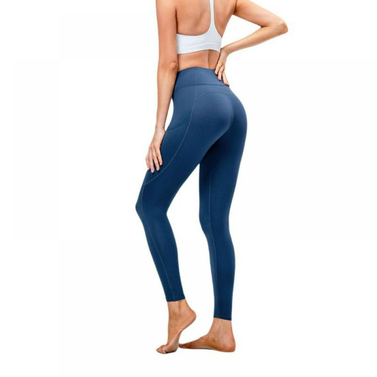 Adore Womens Fleece Lined Leggings High Stretch Yoga Pants with Pockets-Navy  Blue