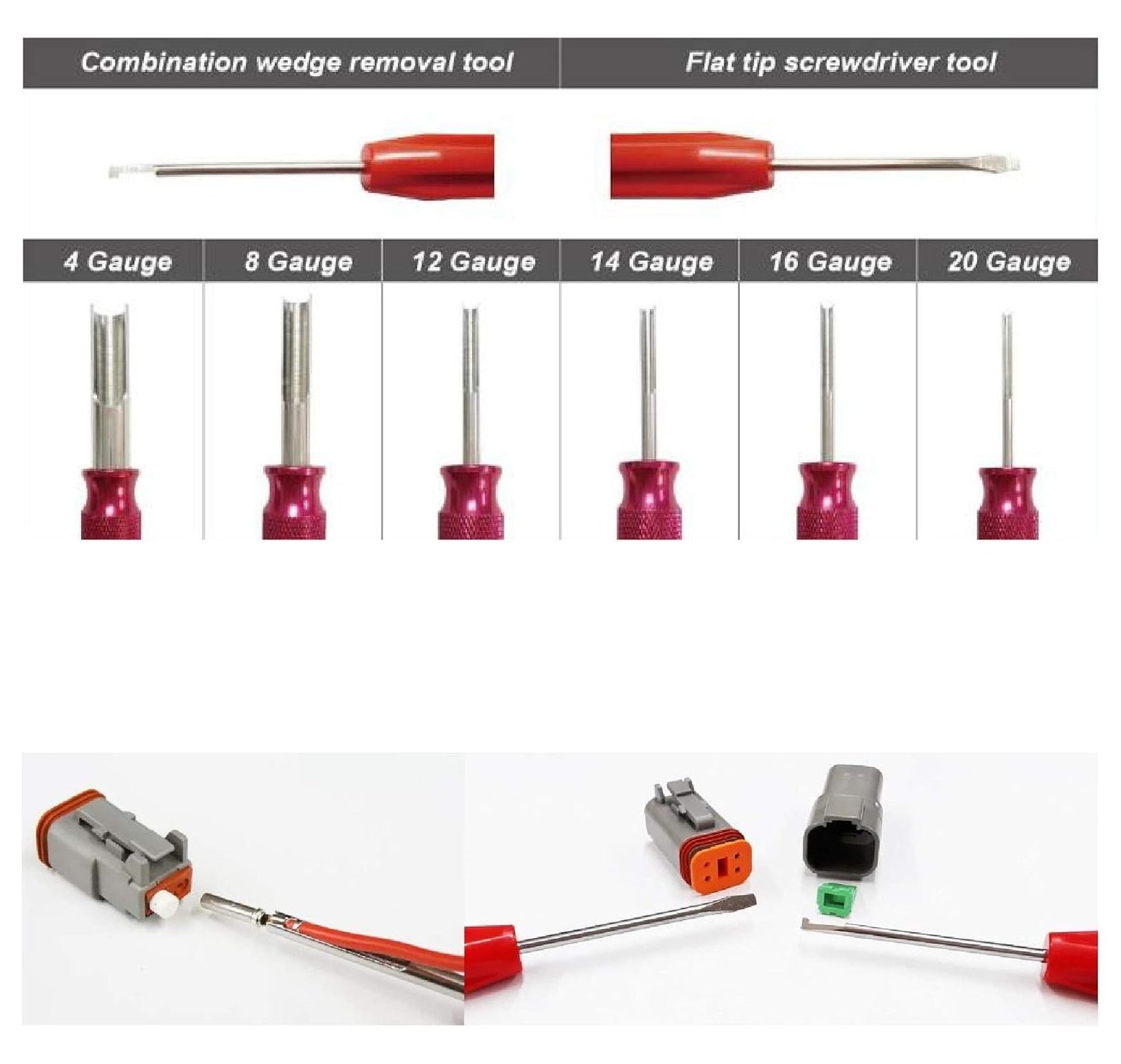 Jackco 7pc Deutsch Terminal Release/Removal Tool Kit - 4, 8, 12, 14, 16, and 20 Gauge Wire Terminals
