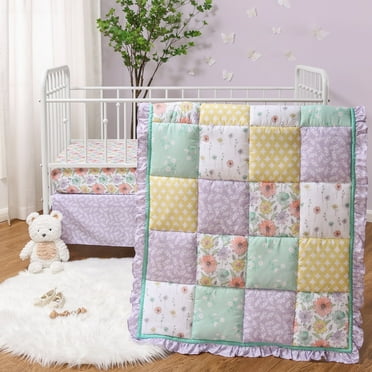 The Peanutshell Nursery Crib Bedding Set for Baby Girls, Fresh Floral, 3 Pieces