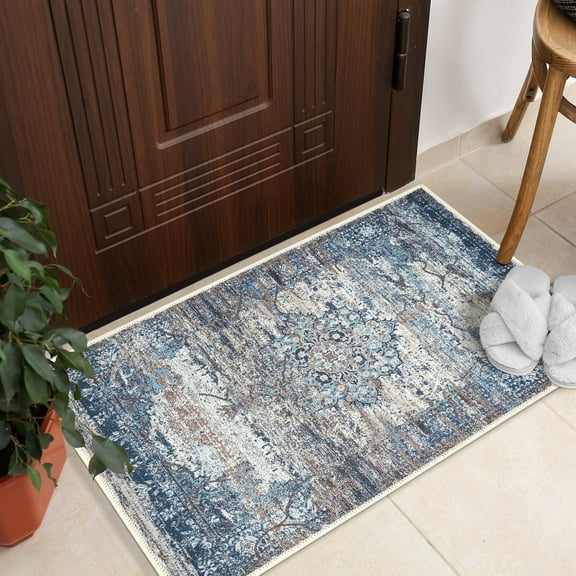 GLN Rugs Kumbet - Indoor, Machine Washable Area Rug - 2'x3' Turkish Blue Home Carpet