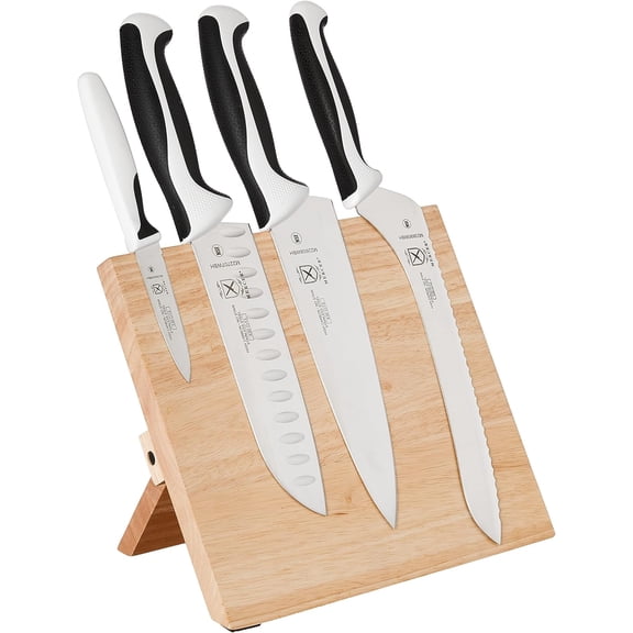 Mercer Culinary Millennia 5Piece Magnetic Board Set, Rubberwood, Handle, White