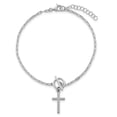 thumbnail image 4 of Sterling Silver Rhodium-plated Polished Cross Dangle Paperclip Link 6.5 Inch with 1 Inch Extension Bracelet, 4 of 5