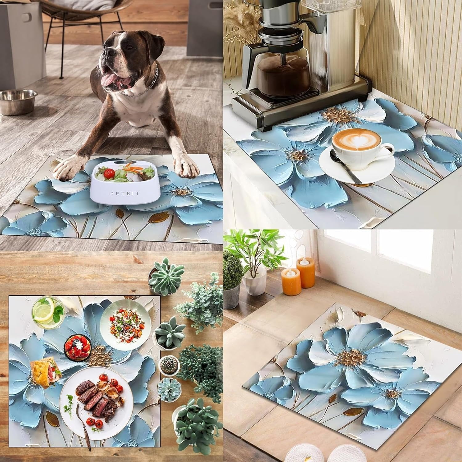 2 Pcs Washer and Dryer Covers for the Top, 19.7" x 23.6" Light Blue Flowers Dust Cover Pad for Laundry Room Decoration, Non-slip Washing Machine Covers Pad