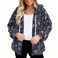 thumbnail image 3 of Women's Fashionable Casual Zippered Hooded Sweatshirt Jacket with Christmas Print and Drawstring, Furry Plush for Winter,Blue,S, 3 of 6
