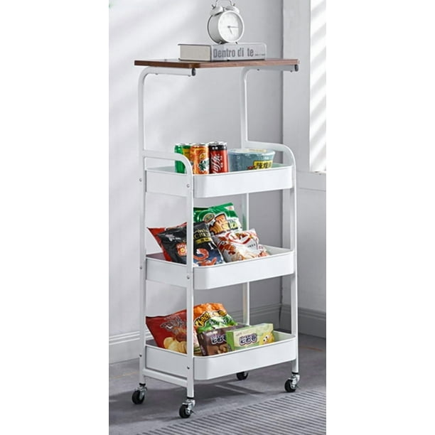 Carrito Organizador de 4 Niveles de Metal,Carrito de Almacenamiento con RuedasCarrito Auxiliar Multifuncional con Mesa,para Cocina, Baño,Oficina,Sala,Dormitorio