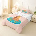 thumbnail image 2 of Erosebridal Kids Kawaii Capybara With Fruit Orange Twin Comforter Sets 3-Piece,Boys Girls Cute Animal Bedding Set,Pink TealUltra Soft Home Decor, 2 of 7