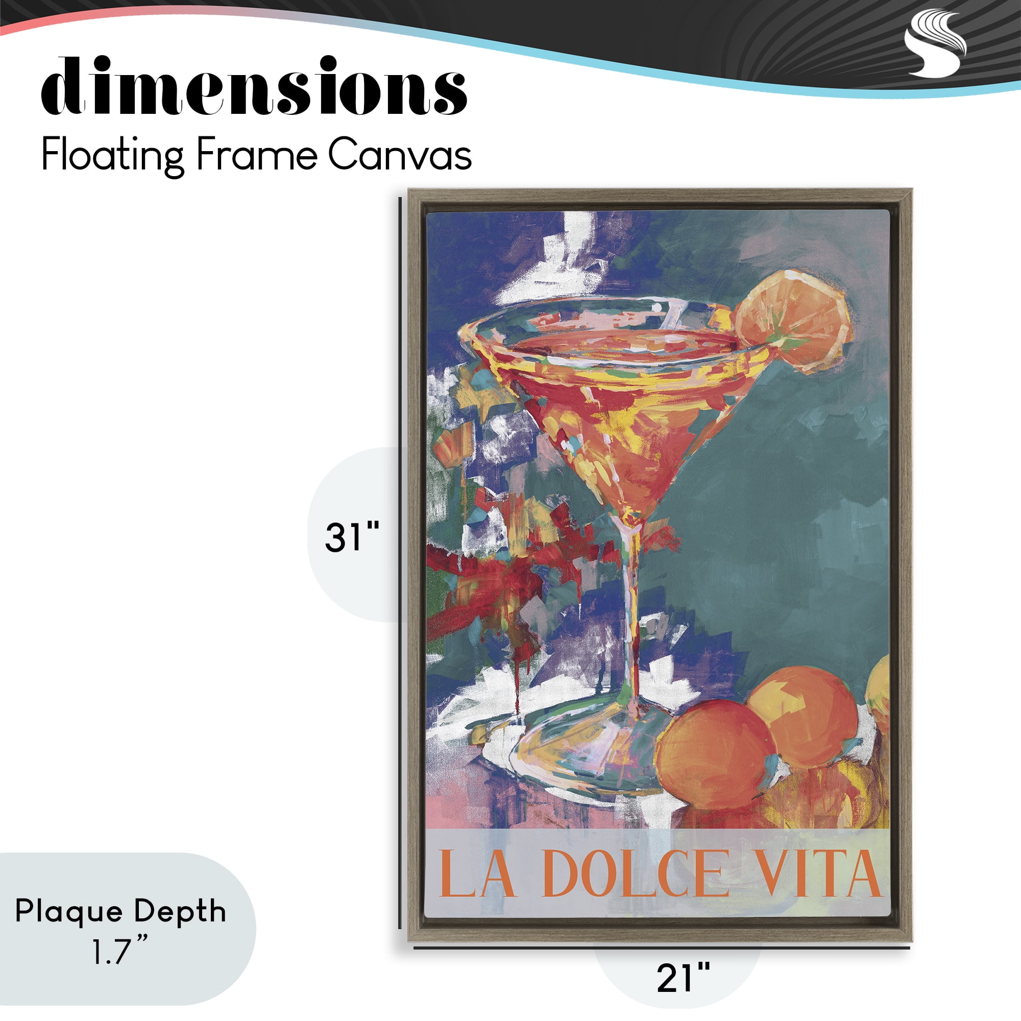 Stupell Industries Citrus Cocktail on Blue Brown Framed Floater Canvas Wall Art, design by Jane Slivka
