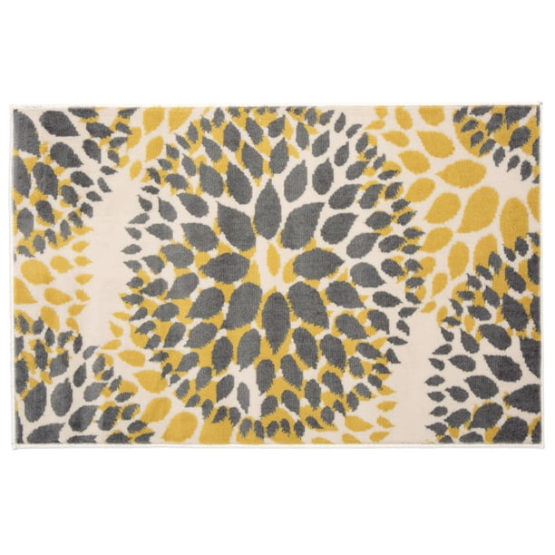 Modern Floral Design Yellow 2'X3' Indoor Area Rug