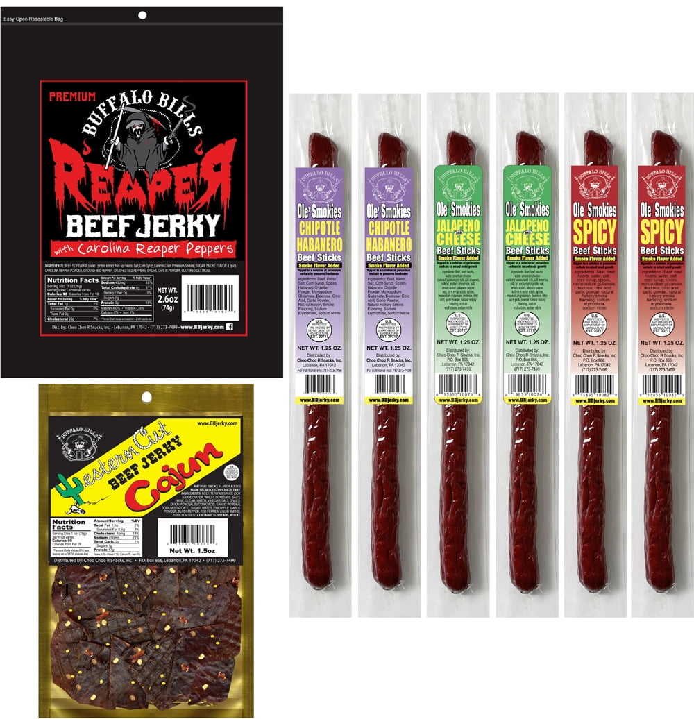 Buffalo Bills 12-Piece Hot & Spicy Beef Jerky and Beef Stick Sampler Black Velour Gift Bag