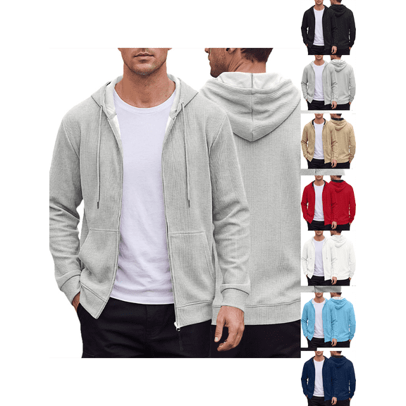 Mens Sweatshirt Nelozsy Men's Solid Color Half-Zip Hooded Casual Long Sleeve Sweatshirt Gray L
