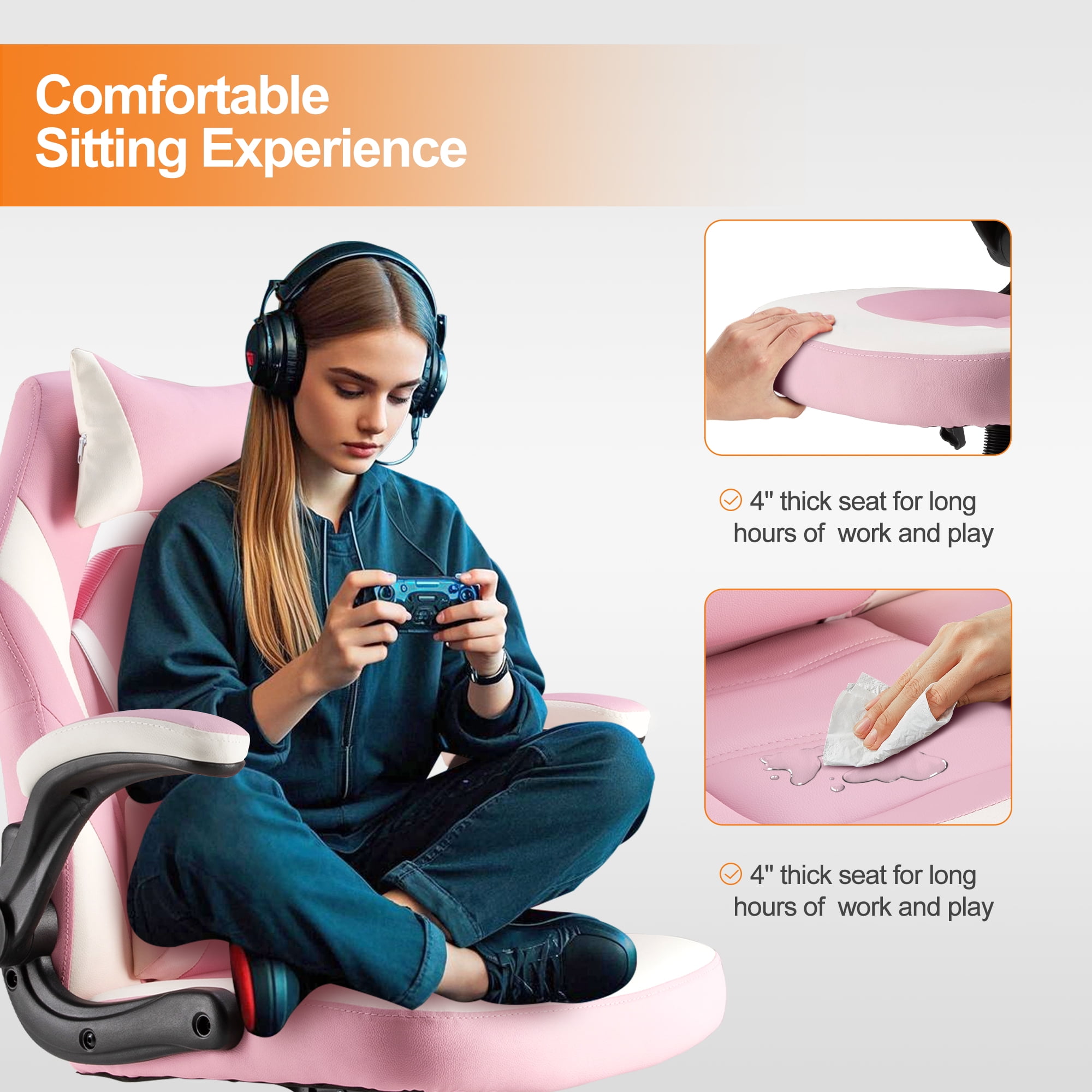 Rimiking High-Back Gaming & Office Chair, Ergonomic Executive Swivel Design with Headrest and Lumbar Support for PC Racing