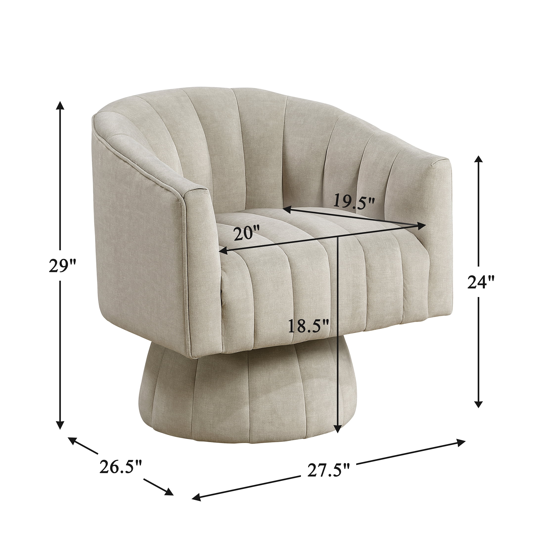 OakvillePark Fenwicke Velvet Swivel Barrel Chair, Taupe
