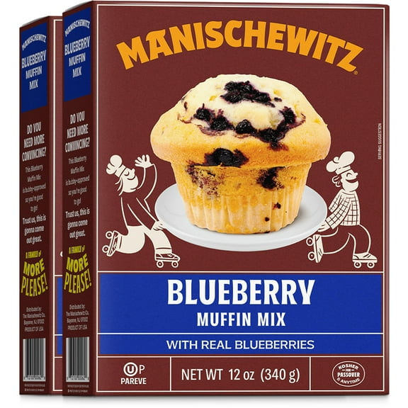 Manischewitz Blueberry Muffin Mix with Real Blueberries, 12oz (2 Pack) Kosher including Passover, Easy Prep!