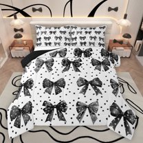 Homewish Teens Girls Female Cartoon Bowknot Full Size Comforter Sets 3-Piece,Black White Bedding Comforter Set,Starry Sky Lightweight Bedding Sets,Breathable Home Decor,Reversible