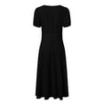 thumbnail image 4 of Women's Solid Elegant V Neck Waist Sleeve Large Hem Dress Pleated Dress for Women Summer Elegant Dress Prelude Dress Tunic Dress Summery Dresses Dresses Casual Fall Casual Dresses for Women Summer, 4 of 5
