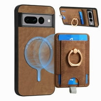 Dteck for Google Pixel 7A Case, 2 in 1 Magnetic Wallet with Phone Grip, Compatible with MagSafe, Detachable Premium PU Leather Magnetic Case with Card Slots Ring Holder,Brown