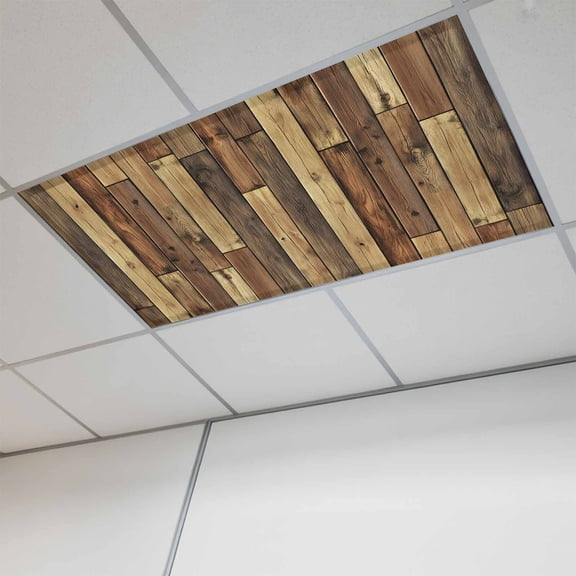 Fluorescent Light Covers for Ceiling Lights Classroom, Rustic Farmhouse Magnetic Ceiling Light Cover Filter for School,Office, 2X4 FT, Pack of 1, Brown Wood Textured