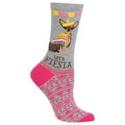Hot Sox Womens Lets Fiesta Crew Socks, Womens Shoe Size 4-10.5, Gray Heather