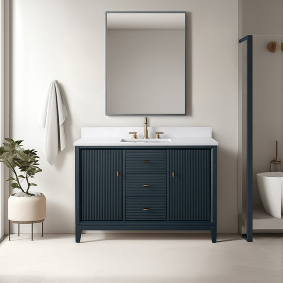 Vanity Art 48" Bathroom Vanity with Sink and Engineered Marble Top, Freestanding Storage Cabinet with 2 Drawers, 2 Shelves and 1 Flip Down Tray