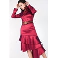 thumbnail image 4 of Asymmetrical Ruffle Bottom Satin Skirt - Deep Plum, M, 4 of 5