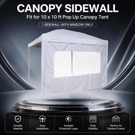 Canopy Sidewall, 10X10 Ft, Waterproof Sunshade Tent Side Wall Panel, 210D Silver-Coated Oxford, White, for Outdoor Events and Camping, 1 Panel