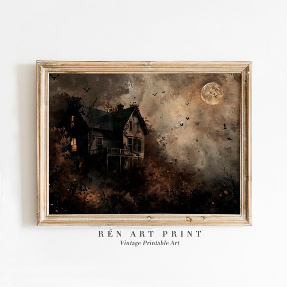 Vintage Haunted House Spooky Halloween Wall Art Poster