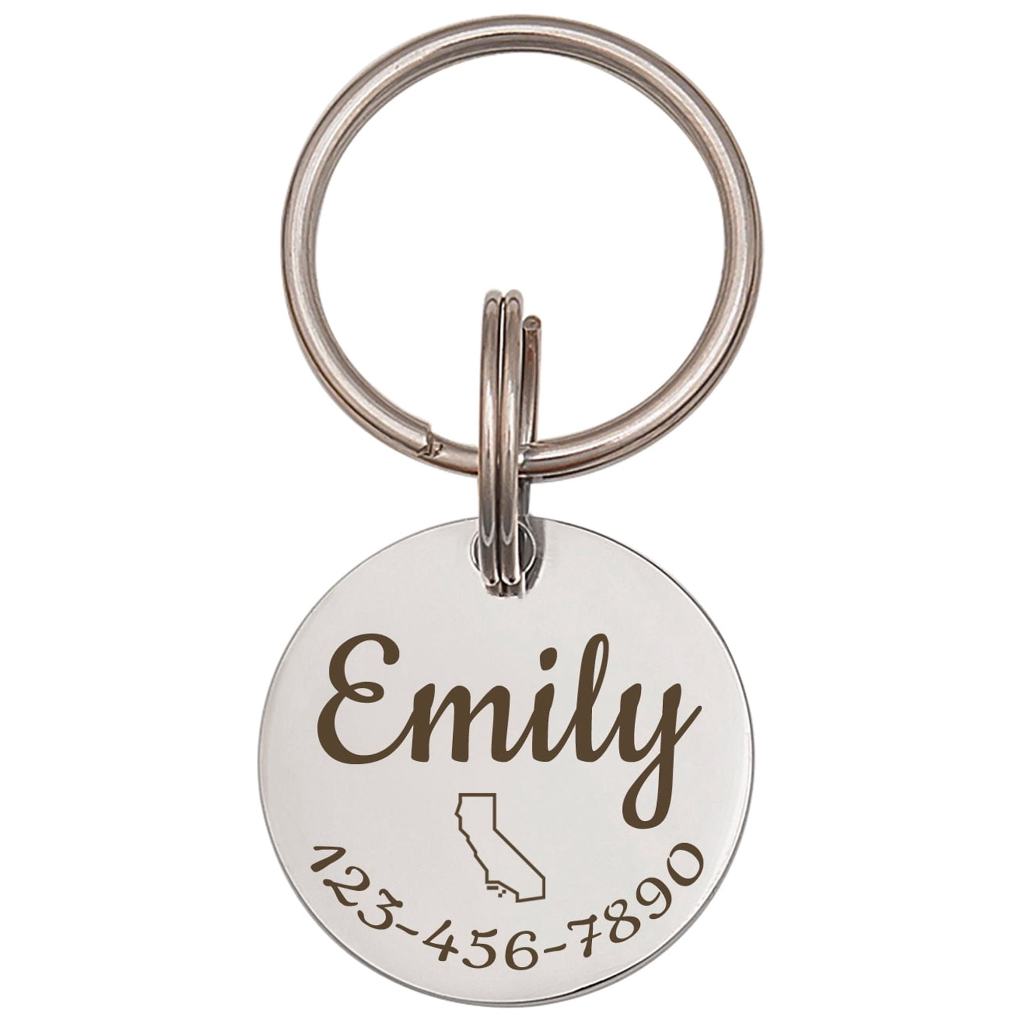 Anavia Stainless Steel Metal Round Name - State - Phone Number Birthday Holiday Christmas Engraved Dog Cat ID Tag, Silver