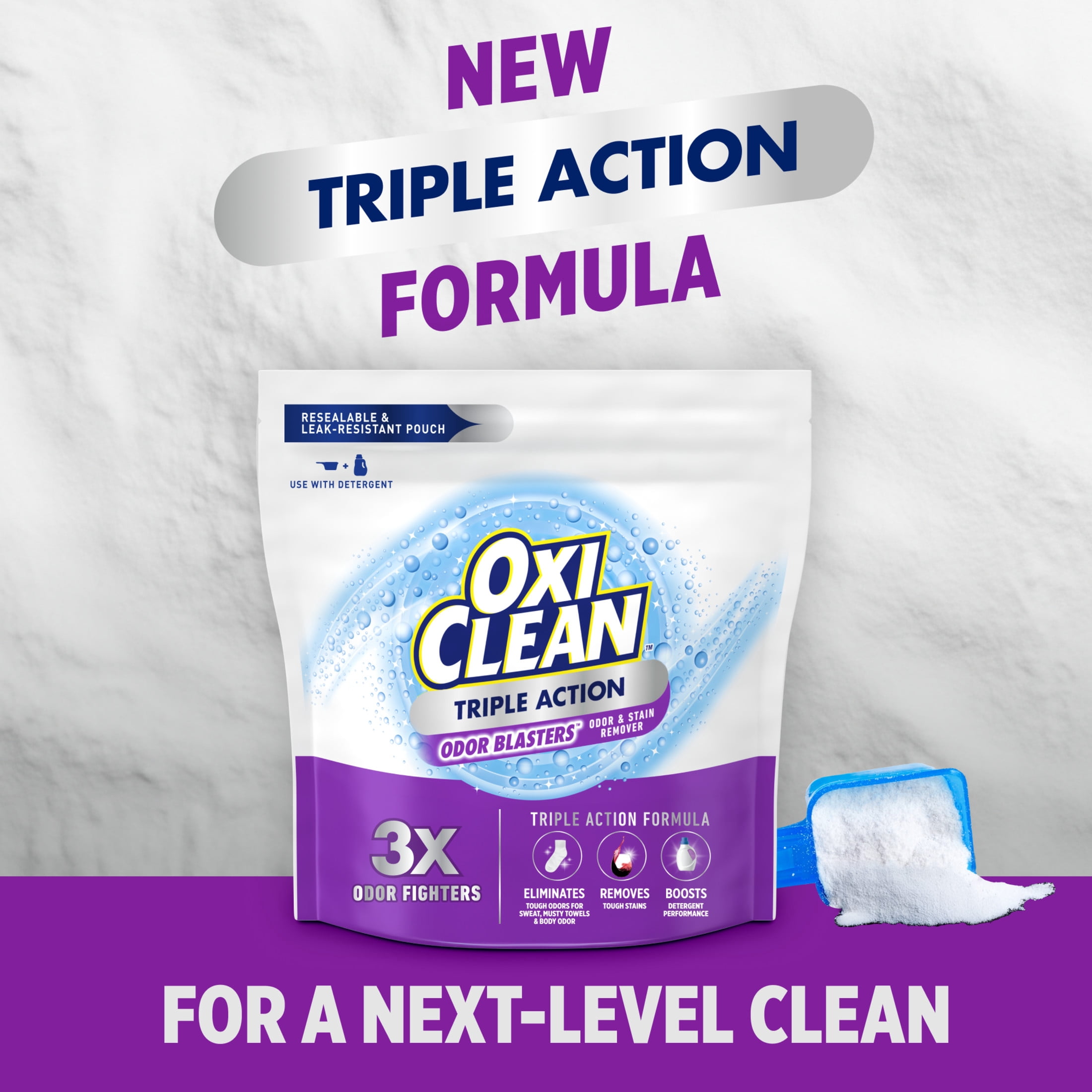 OxiClean Triple Action Odor Blasters Odor and Stain Remover Powder, To Use with
Detergent, 6.5 lbs