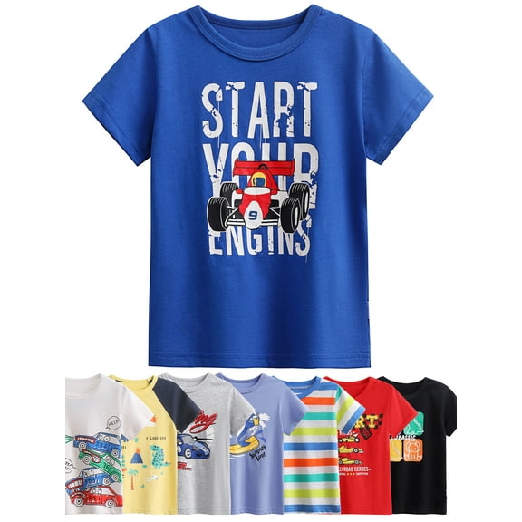 HWJAD Boys' Graphic Tee - Soft and Breathable Classic Crewneck Short Sleeve Pullover T-Shirt for Kids Boy (Sizes: 2-7 Years)