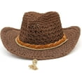 thumbnail image 5 of Straw Cowboy Hat Wide Brim Sun Hat Cowgirl Summer Panama Hat with Chin Strap Men Women KidTravel Outdoor Famliy Hat, 5 of 7