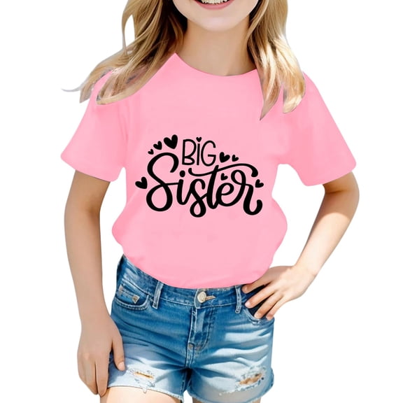 Toddler Girls Big Sister Graphic Tee Round Neck short sleeve T-shirt Cute Dailywear Graphic tshirt