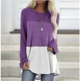 thumbnail image 2 of Camiseta de mujer de manga larga, cuello redondo, color en contraste, camiseta de algodón, morado, M seitruly AP000711-08, 2 of 7