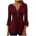 thumbnail image 2 of RXIRUCGD T-Shirt Blouse Décontractée à Manches Courtes Imprimé Mode Rayé pour Femmes, Vin, Taille : S, 2 of 5