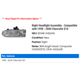 thumbnail image 2 of Right Headlight Assembly - Compatible with 1998 - 2004 Chevy S10 1999 2000 2001 2002 2003, 2 of 2