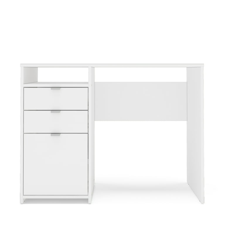 Computer Desk with 3 Drawers, 1 Door and 1 Storage Shelf, Office Desk with Drawers Latitude Run Color: White