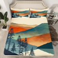 thumbnail image 2 of jejeloiu Modern Art Full Size Sheets,Abstract Mountain Bed Sheets,Teal Orange Beige Sheet Sets For Adults,Breathable Home Decor,4 Pieces, 2 of 7