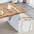 thumbnail image 6 of Natural Wood Grain MDF Dining Table - 55"x31.5" Stable Design.Suitable For Various Modern Home Decor Styles.Splicing structure design,Wood Textured Desktop,White Marble Patterned Table Legs.97253, 6 of 16