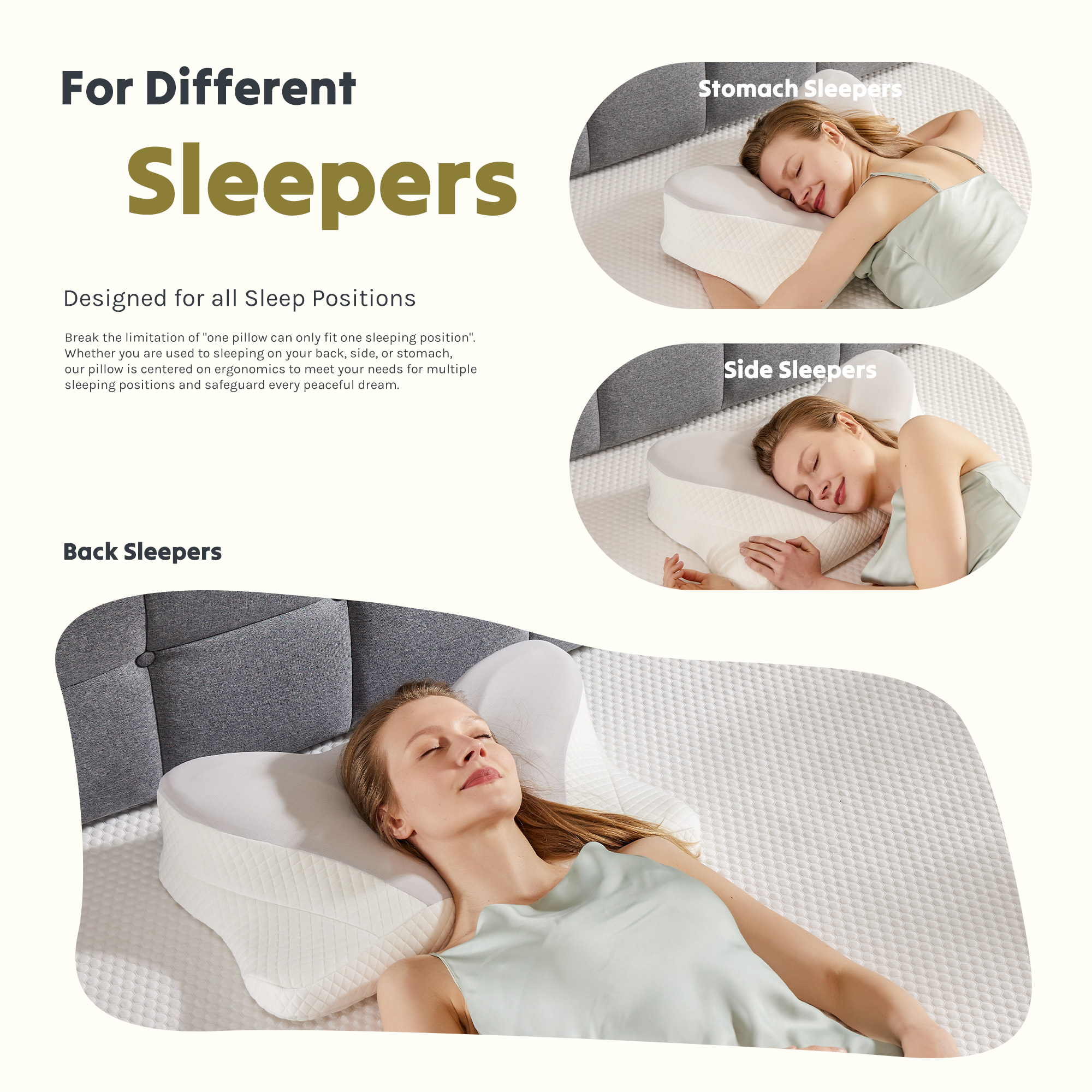 CONCETTA Ergonomic Cervical Pillow Orthopedic Cervical Pillow for Neck Pain Relief, King, Dark Gray