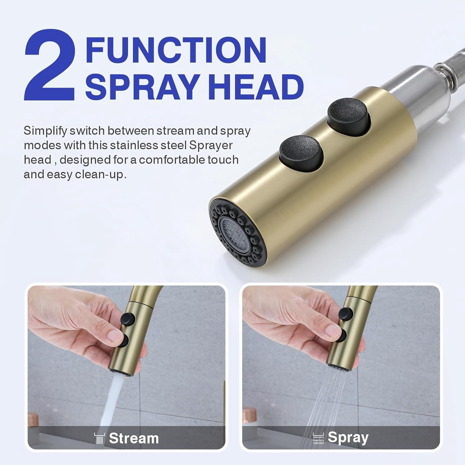 Bathroom Sink Faucet with Pull Down Sprayer, Brushed Gold Single Handle Pull Out Faucet with Pop-Up Drain, 1 or 3 Hole Laundry Bar Basin Faucet with Deck Plate, KBL-7002BG-CL