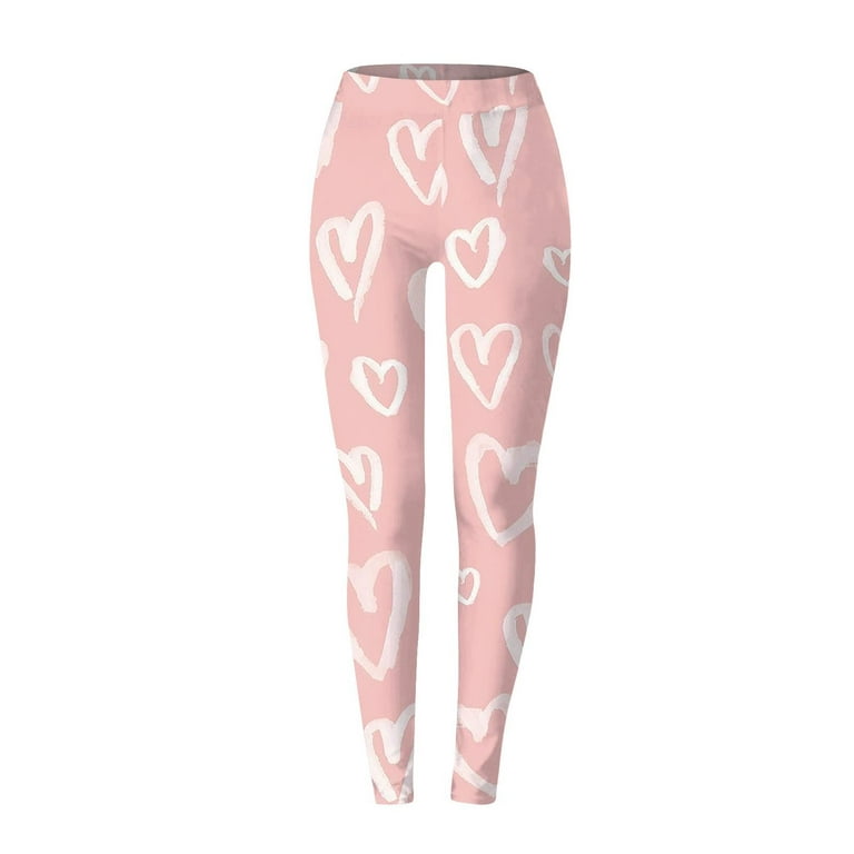 Hfyihgf Valentine's Day Leggings for Womens High Waisted Love Heart Print Yoga  Pants Tummy Control Butt Lift Gym Joggers(Pink,3XL) 