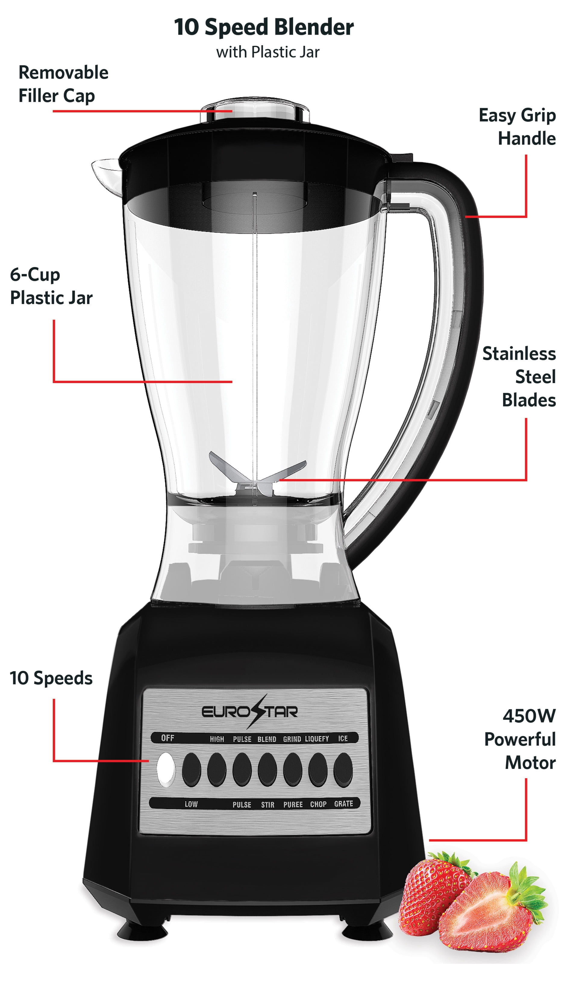 EUROSTAR Plastic Jar Blender, 6 Cup