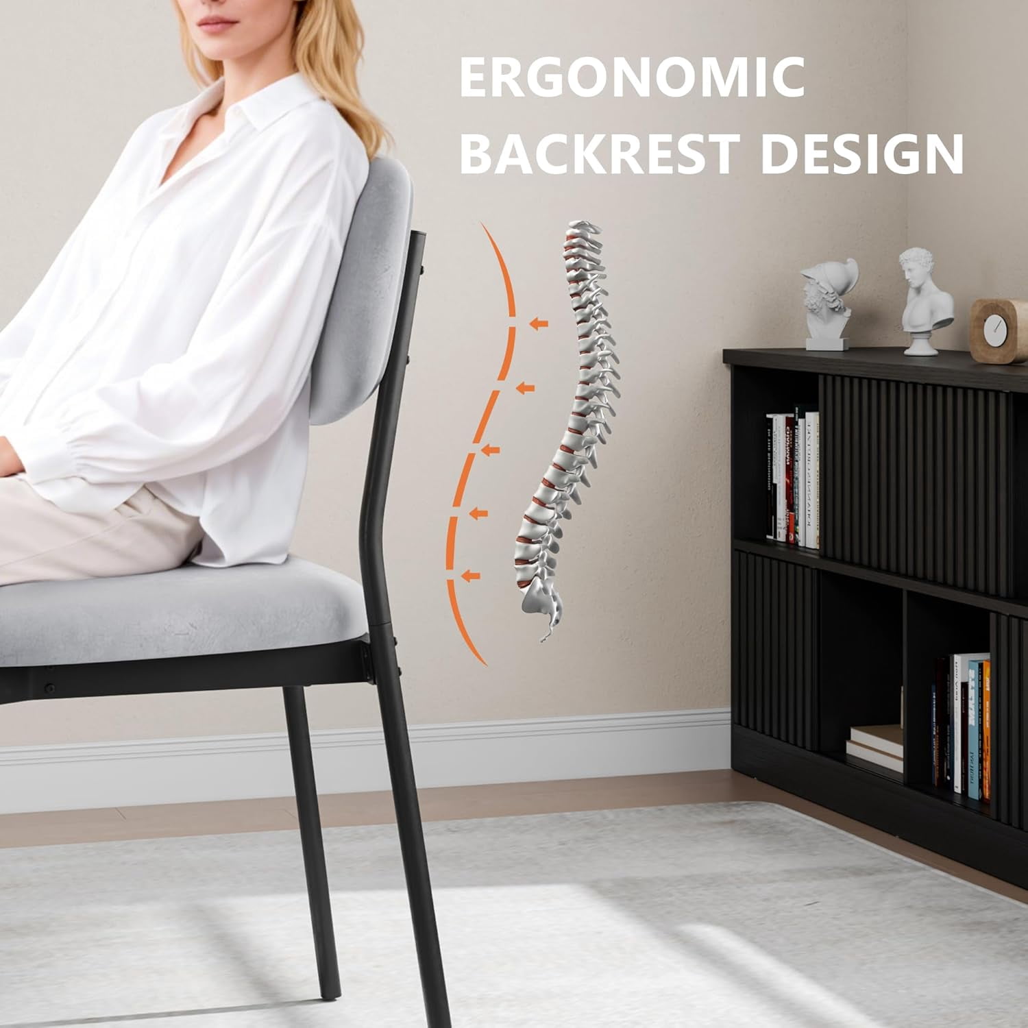 Upholstered Dining Chairs Set of 4, Stackable Modern Dining Room Chairs, Kitchen Chairs w/Soft Velvet Backrest & Sturdy Metal Legs ,Light Grey