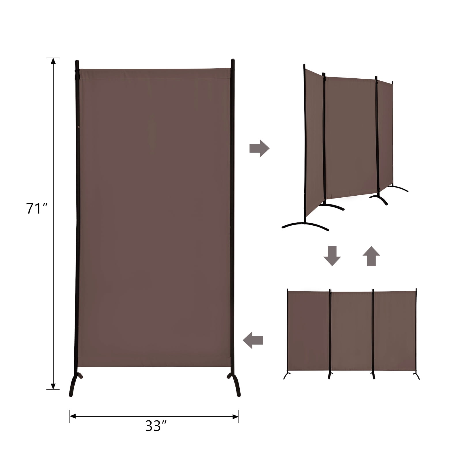 Grezone Large Folding Panel Portable Stand Room dividers Privacy Screen for Bedroom Dining Room Screens Curtains Partition Home Office Dorm Separation (Brown, Three Panel)