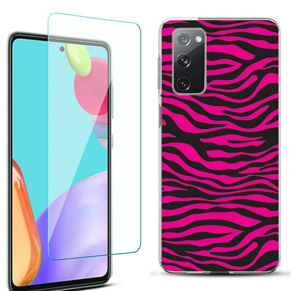 Slim-Fit Protective Phone Case for Samsung Galaxy S20 FE 5G Fan Edition, with Tempered Glass Screen Protector, by OneToughShield ® - Zebra Pink