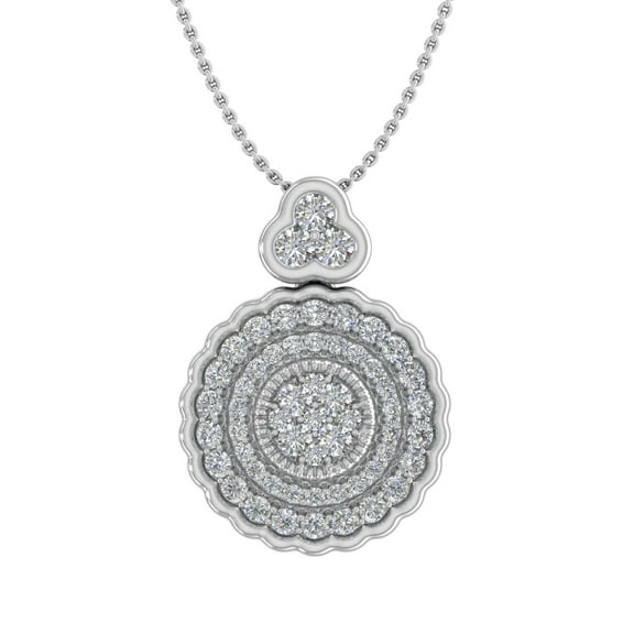 1/2 Carat Diamond Circle Pendant Necklace in 14K White Gold (Silver Chain Included) (SI1-SI2 Clarity)