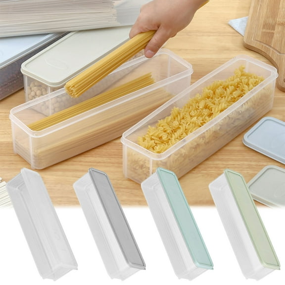 Airtight Food Storage Container Plastic Rectangular Kitchen Refrigerator Box with Lid, Clear Noodle & Pasta Organizer for Pantry, Space Saving Design with Hooks for Easy Access & Organization