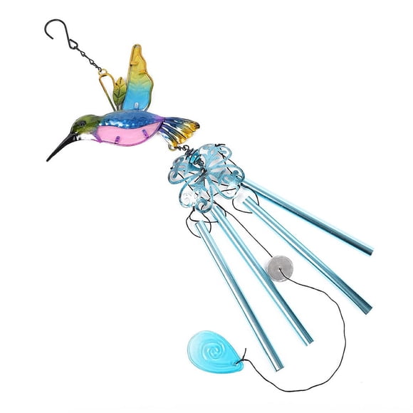 Campanas de Viento Decorativas para Jardín - Juego de 2 con Diseño de Colibrí y Libélula - Tubos de Aluminio 30cm - Color Verde Esmeralda - Ideal para Patio y Exteriores - Regalo Especial para Mamá