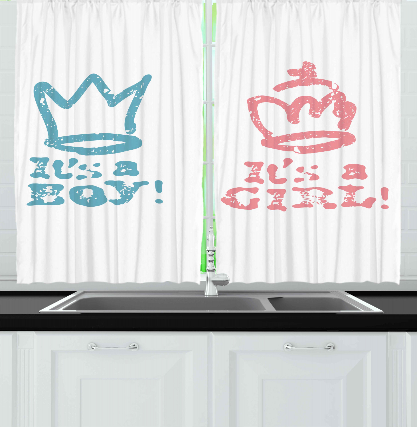 Gender Reveal Curtains 2 Panels Set Girl Queen Boy King Crown In