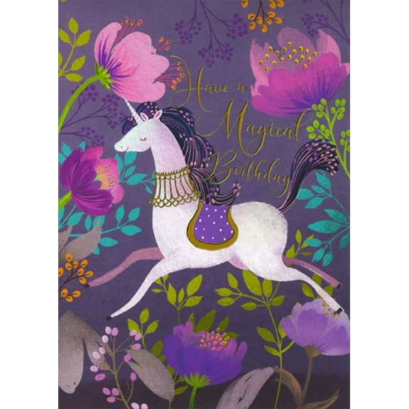 RSVP Purple Unicorn and Flowers : Magical Birthday Card for Granddaughter